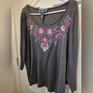 Karen Scott Embroidered Knit Top